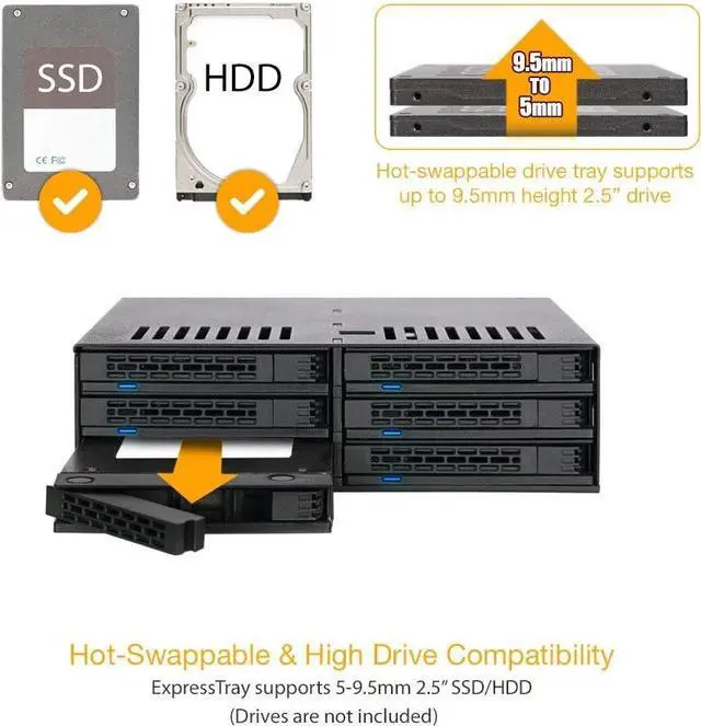 Alt view image 3 of 7 - 6 Bay 2.5 SATA HDD / SSD Hot Swap Tool-Less Backplane Enclosure with Dual Cooling Fan for 5.25 Bay | ExpressCage MB326SP-B