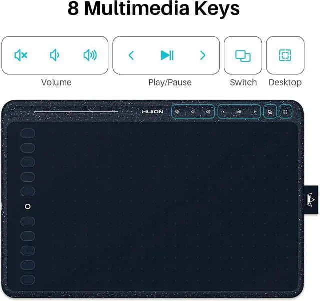 Alt view image 2 of 7 - HS611 Graphics Drawing Tablet Android Supported Pen Tablet Tilt Function Battery-Free Stylus 8192 Pen Pressure with 8 Multimedia Keys 10 Express Keys and Touch Strip(Starry Blue)