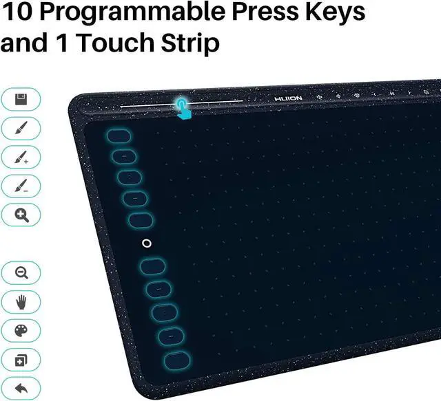 Alt view image 3 of 7 - HS611 Graphics Drawing Tablet Android Supported Pen Tablet Tilt Function Battery-Free Stylus 8192 Pen Pressure with 8 Multimedia Keys 10 Express Keys and Touch Strip(Starry Blue)