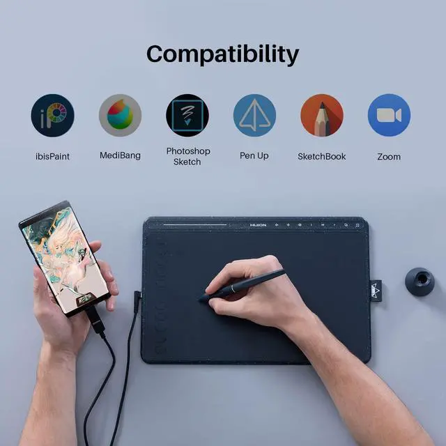 Alt view image 6 of 7 - HS611 Graphics Drawing Tablet Android Supported Pen Tablet Tilt Function Battery-Free Stylus 8192 Pen Pressure with 8 Multimedia Keys 10 Express Keys and Touch Strip(Starry Blue)