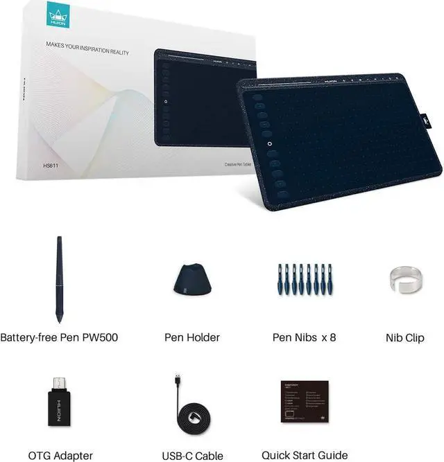 Alt view image 7 of 7 - HS611 Graphics Drawing Tablet Android Supported Pen Tablet Tilt Function Battery-Free Stylus 8192 Pen Pressure with 8 Multimedia Keys 10 Express Keys and Touch Strip(Starry Blue)