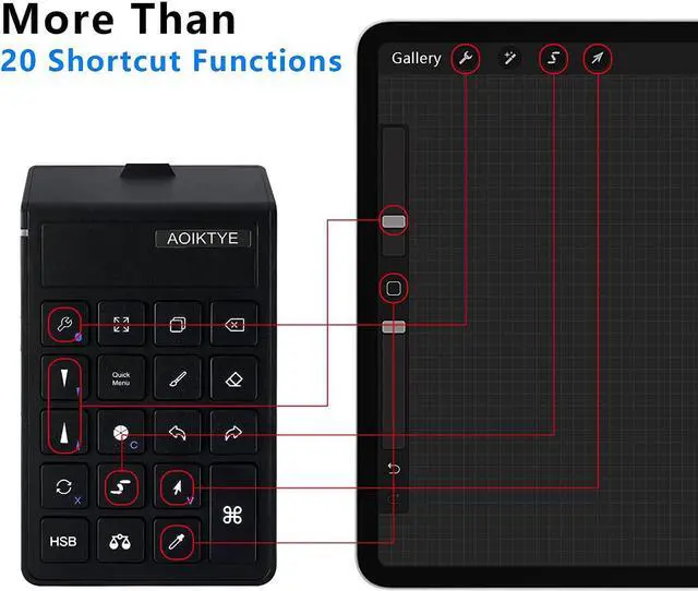 Alt view image 3 of 7 - Aoiktye 2 Wireless Keyboard for Procreate Bluetooth Shortcut Drawing Keyboard for iPad Graphics Tablet. USB Charging and Long Standby Time Procreate Keyboard-5.8 x 3.8 inches (Upgraded Black)