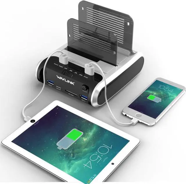 Alt view image 6 of 6 - USB 3.0 to SATA Dual Bay External Hard Drive Docking Station with Offline Clone & UASP(6Gbps) Function, 2 USB 3.0 Port, 2 Charging Port, SD & Micro SD Card Reader for 2.5/3.5 Inch HDD/SSD