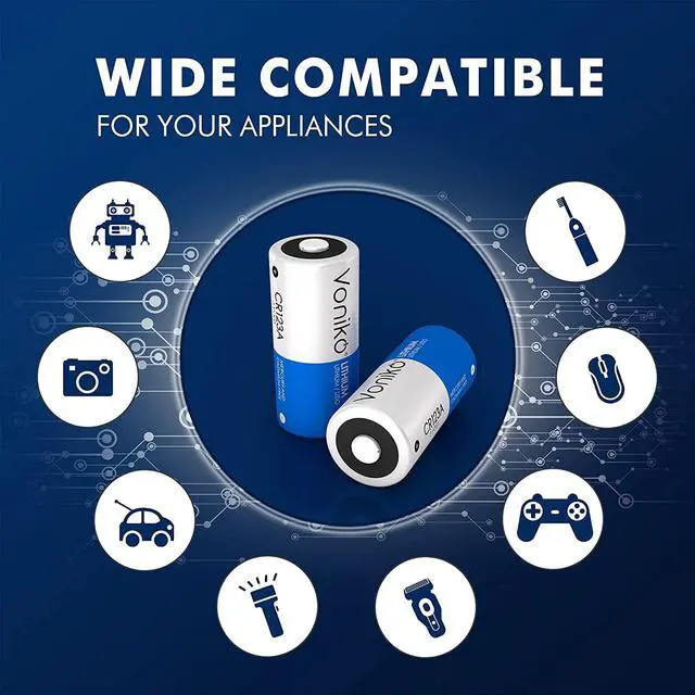 Alt view image 5 of 7 - Voniko CR123A Lithium Batteries (12-Pack)  Photo Non-Rechargeable Lithium Battery 3 Volt 123 Battery Lithium 10 Years Shelf Life