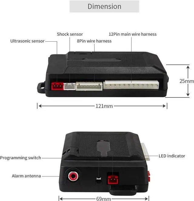 Alt view image 4 of 7 - EC203 2 Way car Alarm System with LCD Pager Display, ultrasonic Sensor & Shock Sensor DC12V