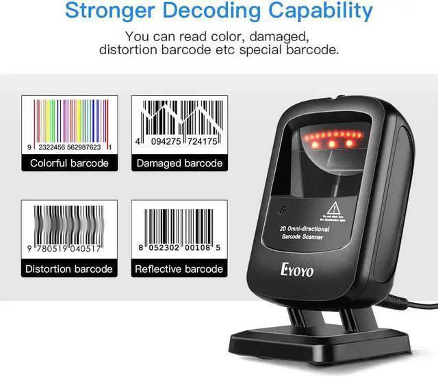 Alt view image 6 of 7 - Eyoyo 1D 2D Desktop Barcode Scanner, Omnidirectional Hands-Free USB Wired Barcode Reader, Capture Barcodes from Mobile Phone Screen, Automatic Image Sensing for Supermarket Library Retail Store