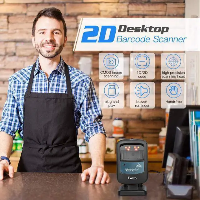 Alt view image 2 of 7 - Eyoyo 2D Hands-Free Barcode Scanner, Omnidirectional USB Wired Desktop Barcode Reader 1D 2D PDF417 Data Matrix Bar Code Reader with Automatically Scanning for Retail Store Supermarket Mall Business