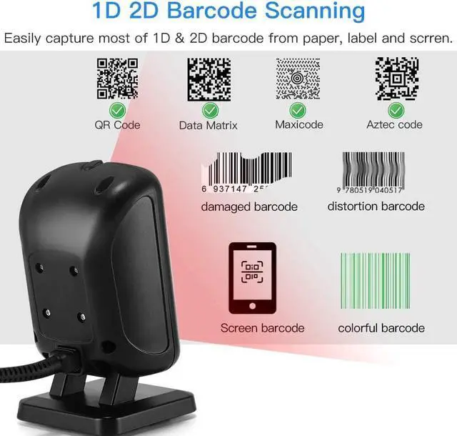 Alt view image 5 of 7 - Eyoyo 2D Hands-Free Barcode Scanner, Omnidirectional USB Wired Desktop Barcode Reader 1D 2D PDF417 Data Matrix Bar Code Reader with Automatically Scanning for Retail Store Supermarket Mall Business