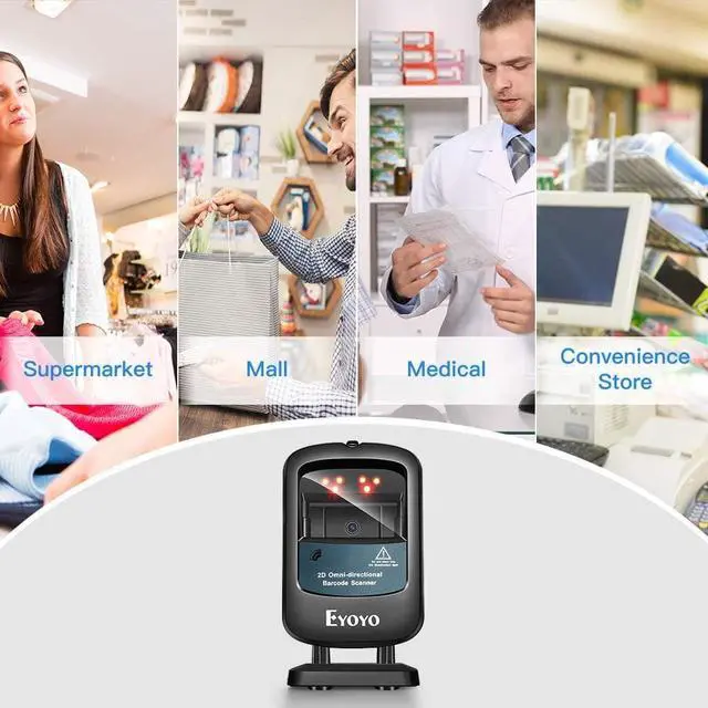 Alt view image 6 of 7 - Eyoyo 2D Hands-Free Barcode Scanner, Omnidirectional USB Wired Desktop Barcode Reader 1D 2D PDF417 Data Matrix Bar Code Reader with Automatically Scanning for Retail Store Supermarket Mall Business