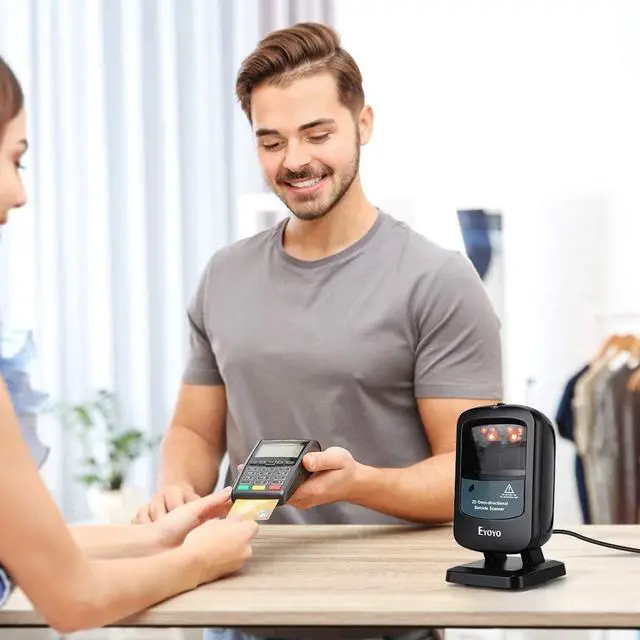 Alt view image 7 of 7 - Eyoyo 2D Hands-Free Barcode Scanner, Omnidirectional USB Wired Desktop Barcode Reader 1D 2D PDF417 Data Matrix Bar Code Reader with Automatically Scanning for Retail Store Supermarket Mall Business