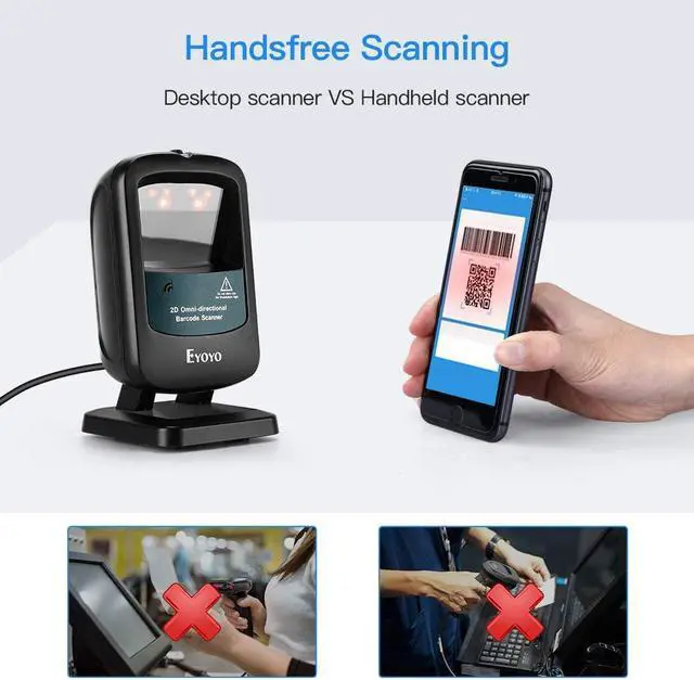 Alt view image 3 of 7 - Eyoyo 2D Hands-Free Barcode Scanner, Omnidirectional USB Wired Desktop Barcode Reader 1D 2D PDF417 Data Matrix Bar Code Reader with Automatically Scanning for Retail Store Supermarket Mall Business