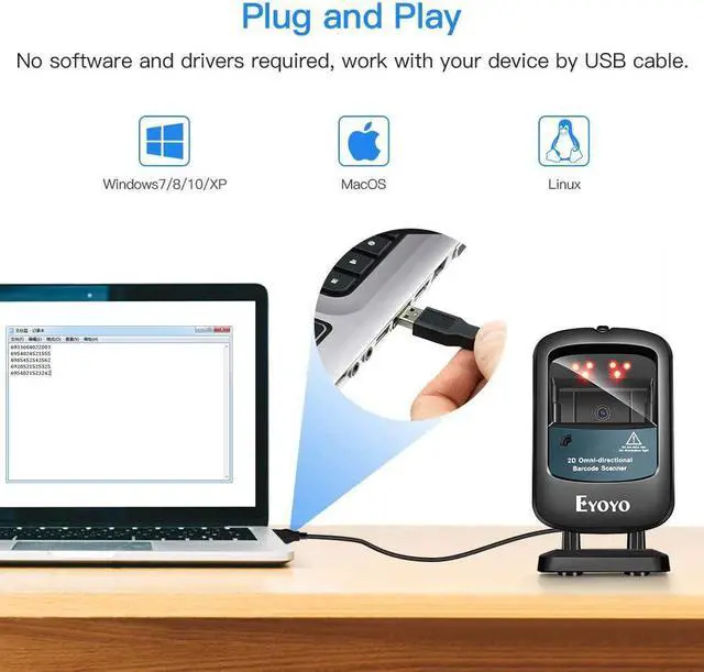 Alt view image 4 of 7 - Eyoyo 2D Hands-Free Barcode Scanner, Omnidirectional USB Wired Desktop Barcode Reader 1D 2D PDF417 Data Matrix Bar Code Reader with Automatically Scanning for Retail Store Supermarket Mall Business