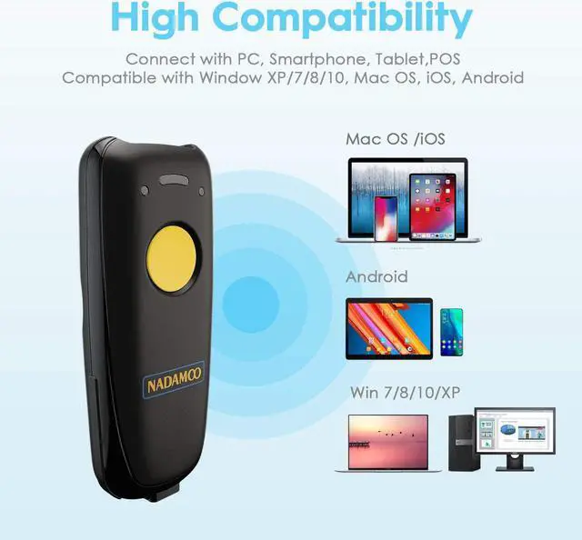 Alt view image 6 of 7 - 2D Wireless Barcode Scanner Compatible with Bluetooth, Portable USB 1D 2D QR Code Scanner for Inventory, Bar Code Image Reader for Tablet iPhone iPad Android iOS PC POS, with Charging Dock
