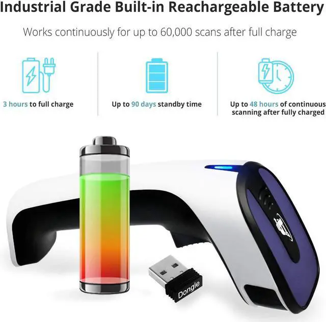 Alt view image 5 of 7 - Portable Wireless Bluetooth Barcode Scanner: 3-in-1 Hand Scanners - Cordless, Rechargeable 1D and 2D Scan Gun for Inventory Management - Wireless, Handheld, USB Bar Code/QR Code Reader