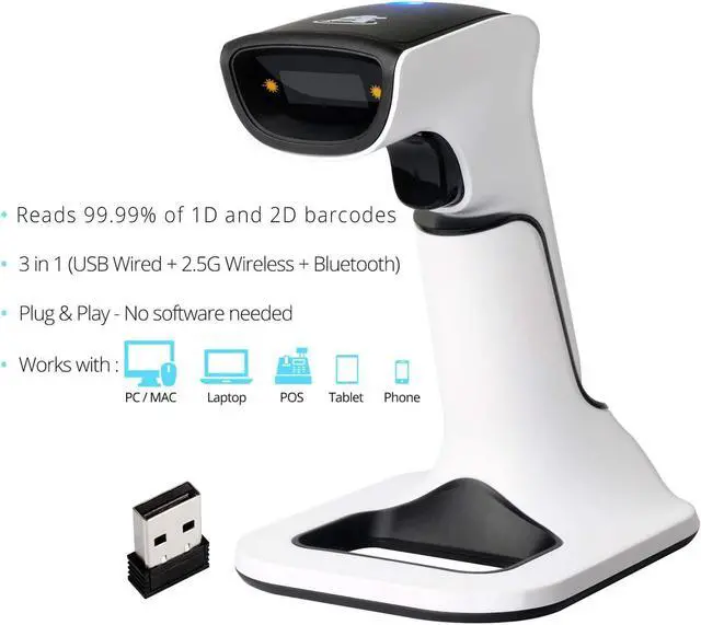 Alt view image 7 of 7 - ScanAvenger Wireless Portable 1D&2D with Stand Bluetooth Barcode Scanner: 3-in-1 Vibration, Cordless, Rechargeable Scan Gun for Inventory Management - Handheld, USB Bar Code/QR Reader Hand Scanners