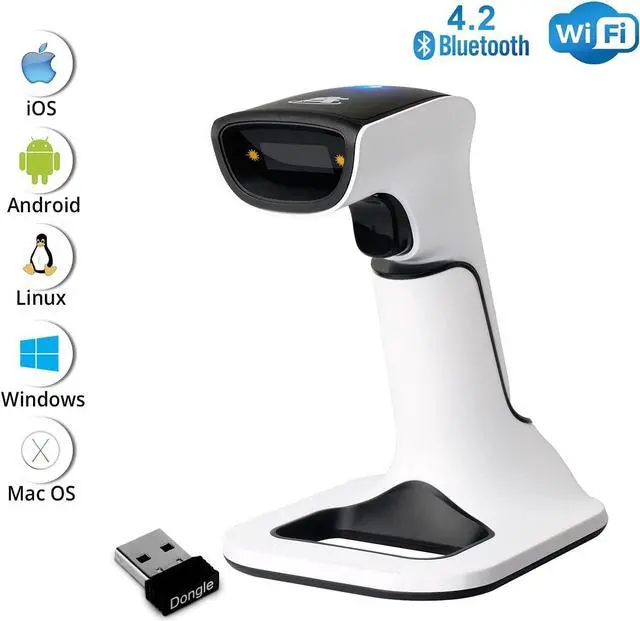 Alt view image 2 of 7 - ScanAvenger Wireless Portable 1D&2D with Stand Bluetooth Barcode Scanner: 3-in-1 Vibration, Cordless, Rechargeable Scan Gun for Inventory Management - Handheld, USB Bar Code/QR Reader Hand Scanners