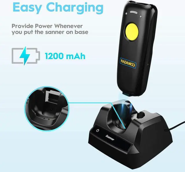 Alt view image 4 of 7 - 2D Wireless Barcode Scanner Compatible with Bluetooth, Portable USB 1D 2D QR Code Scanner for Inventory, Bar Code Image Reader for Tablet iPhone iPad Android iOS PC POS, with Charging Dock