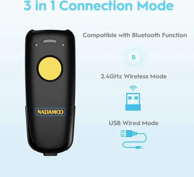 Alt view image 2 of 7 - 2D Wireless Barcode Scanner Compatible with Bluetooth, Portable USB 1D 2D QR Code Scanner for Inventory, Bar Code Image Reader for Tablet iPhone iPad Android iOS PC POS, with Charging Dock
