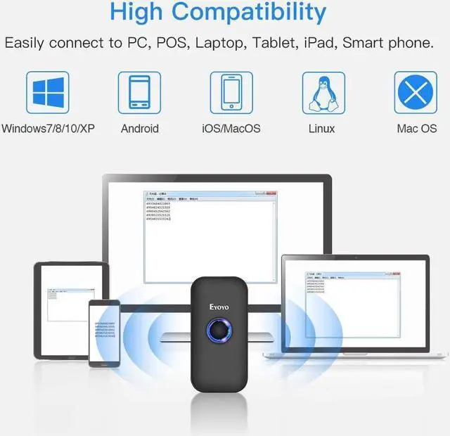 Alt view image 5 of 7 - Eyoyo Mini 1D Bluetooth Barcode Scanner, 3-in-1 Bluetooth & USB Wired & 2.4G Wireless Barcode Reader Portable Bar Code Scanning Work with Windows, Android, iOS, Tablets or Computers
