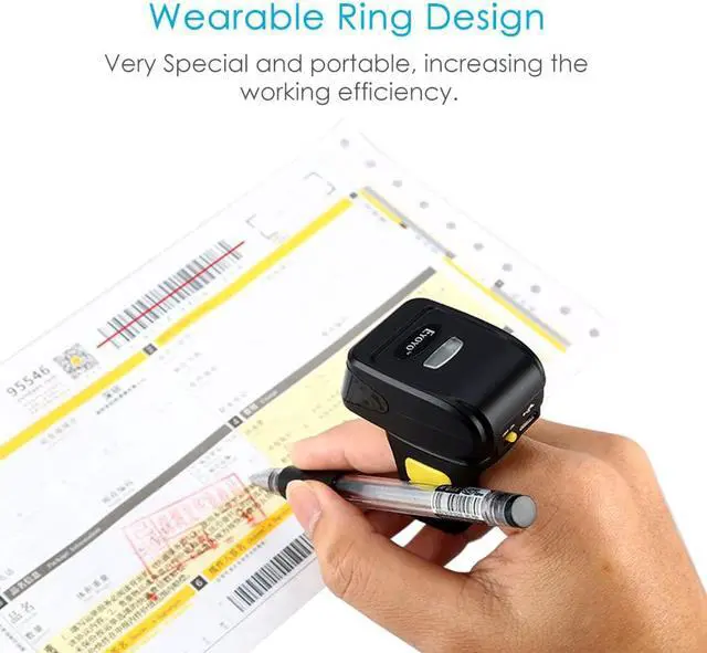 Alt view image 2 of 7 - Eyoyo 1D Wireless Ring Barcode Scanner, Compatible with Bluetooth Function & 2.4GHz Wireless & Wired Connection, Portable Wearable Mini Finger Bar Code Reader Work with Windows, Mac OS, Android 4.0+,