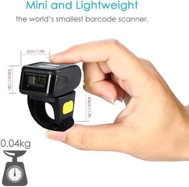 Alt view image 3 of 7 - Eyoyo 1D Wireless Ring Barcode Scanner, Compatible with Bluetooth Function & 2.4GHz Wireless & Wired Connection, Portable Wearable Mini Finger Bar Code Reader Work with Windows, Mac OS, Android 4.0+,