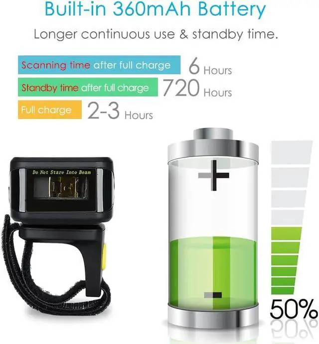 Alt view image 5 of 7 - Eyoyo 1D Wireless Ring Barcode Scanner, Compatible with Bluetooth Function & 2.4GHz Wireless & Wired Connection, Portable Wearable Mini Finger Bar Code Reader Work with Windows, Mac OS, Android 4.0+,
