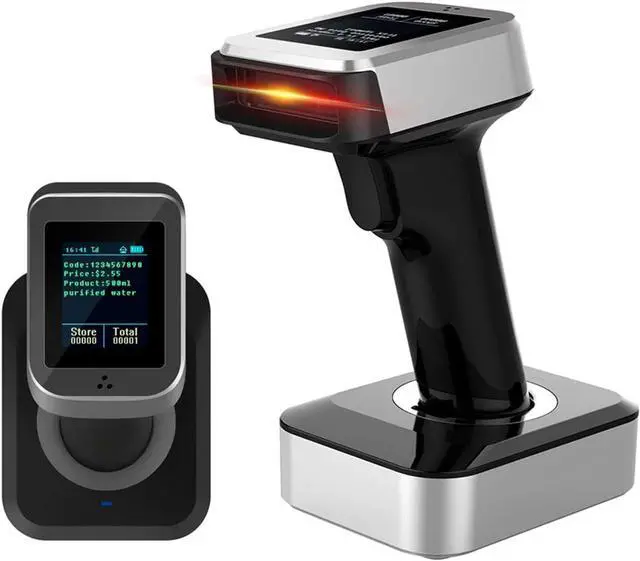 Main image of 2D QR Bluetooth Barcode Scanner with Screen Display with Charging Base,3 in 1 Compatible with Bluetooth & 2.4GHz Wireless & Wired Connection with 1.8 inch TFT Color LCD Screen