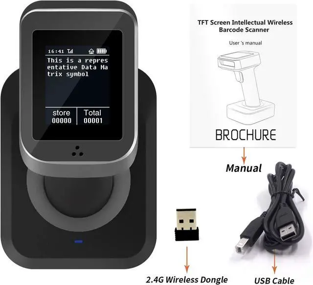 Alt view image 7 of 7 - 2D QR Bluetooth Barcode Scanner with Screen Display with Charging Base,3 in 1 Compatible with Bluetooth & 2.4GHz Wireless & Wired Connection with 1.8 inch TFT Color LCD Screen