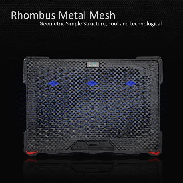 Alt view image 2 of 7 - AICHESON Laptop Cooling Pad 5 Fans Up to 17.3 Inch Heavy Notebook Cooler, Blue LED Lights, 2 USB Ports, S035, Blue-5fans