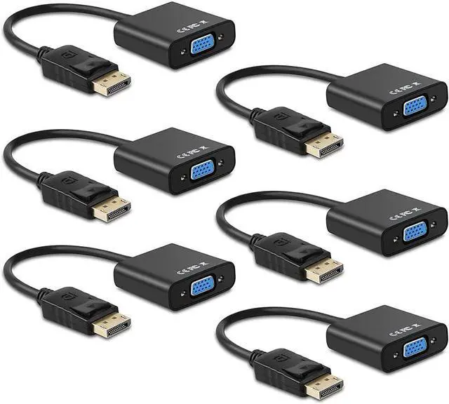 Main image of Display Port to VGA Multi-Pack Gold-Plated DisplayPort to VGA Converter Adapter (Male to Female) for Computer Desktop Laptop PC Monitor Projector HDTV HP    and More (6-Pack)