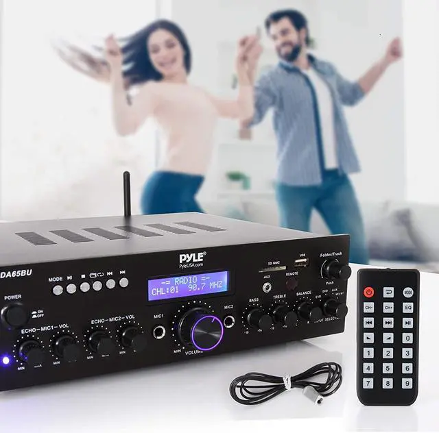 Alt view image 6 of 7 - Wireless Bluetooth Power Amplifier System - 200W Dual Channel Sound Audio Stereo Receiver w/ USB, AUX, MIC IN w/ Echo, Radio - For Home Theater Entertainment via RCA, Studio Use - Pyle PDA65BU,Black