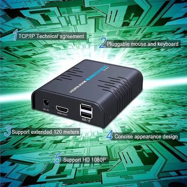 Alt view image 7 of 7 - AGPtEK USB HDMI KVM Extender Over Single Cat 5/5E/6/7 Ethernet Cable- Signal Extension Up to 120m/365Ft- USB Keyboard Mouse Support- Adapter for Residential/Commercial Use