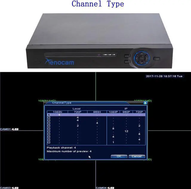 Alt view image 2 of 7 - Gadpiparty 4CH 1080N Hybrid 5-in-1 AHD DVR (1080P NVR+1080N AHD+960H Analog+TVI+CVI) Standalone DVR CCTV Surveillance Security System Video Recorder Motion Detection Hard Drive not Included
