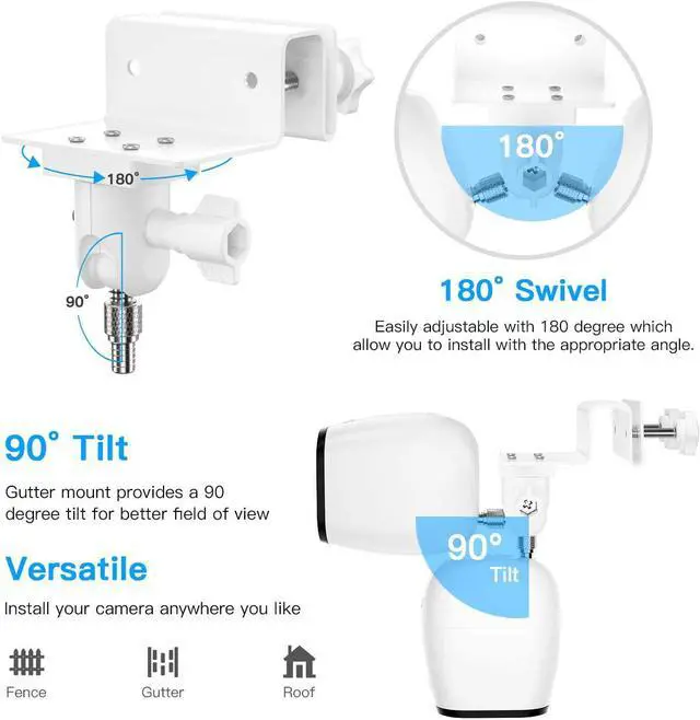 Alt view image 6 of 7 - HOLACA Gutter Mount for Arlo Pro 4 eufyCam 2C Pro E and 2 E20 E40 L20,Arlo Essential,Arlo Pro 2,Arlo Pro 3,Wyze Cam Outdoor,Arlo GO,Arlo Ultra Ultra 2,Arlo Light and Solar Panel(2 Pack, White)