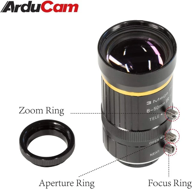 Alt view image 2 of 6 - 8-50mm C-Mount Zoom Lens for Raspberry Pi HQ Camera with C-CS Adapter