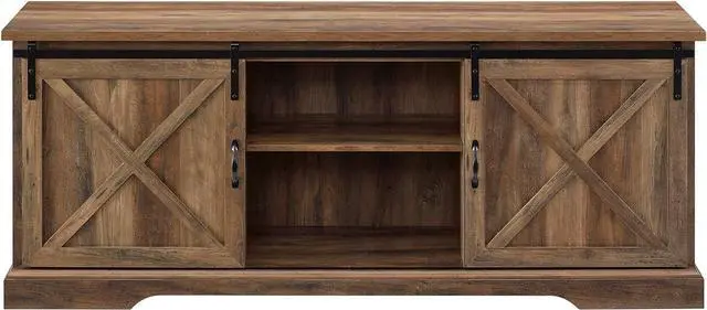 Alt view image 5 of 7 - Walker Edison Corbin Modern Farmhouse TV Stand, Sliding X Barn Door, For TVs Up To 80 Inches, 70 Inch, Reclaimed Barnwood, Rustic Oak