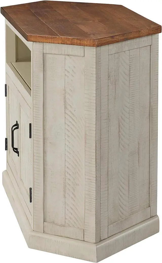 Alt view image 6 of 7 - Martin Svensson Home Rustic Solid Wood Corner TV Stand, Antique White and Honey Tobacco