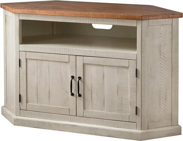 Main image of Martin Svensson Home Rustic Solid Wood Corner TV Stand, Antique White and Honey Tobacco