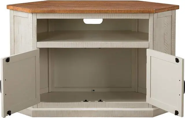 Alt view image 5 of 7 - Martin Svensson Home Rustic Solid Wood Corner TV Stand, Antique White and Honey Tobacco