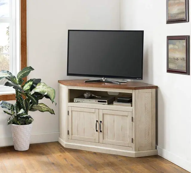 Alt view image 3 of 7 - Martin Svensson Home Rustic Solid Wood Corner TV Stand, Antique White and Honey Tobacco