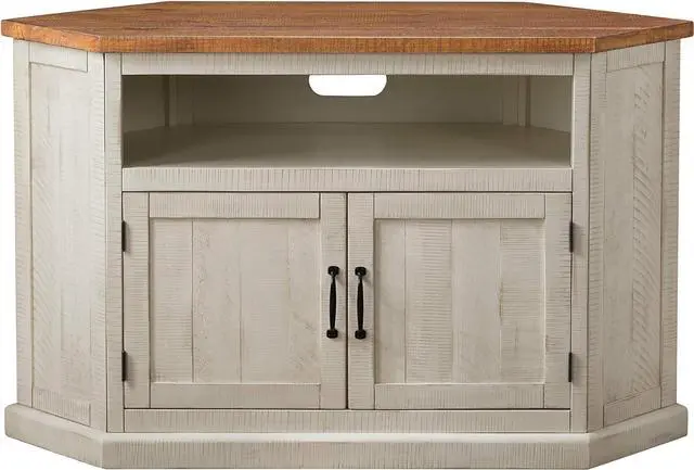 Alt view image 2 of 7 - Martin Svensson Home Rustic Solid Wood Corner TV Stand, Antique White and Honey Tobacco