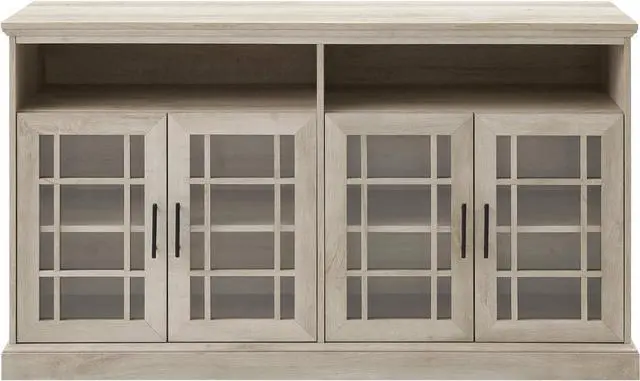 Alt view image 4 of 7 - Walker Edison Classic Glass Door Universal TV Stand for TV's up to 64" Flat Screen Living Room Storage Cabinet Doors and Shelves Entertainment Center, 58 Inch, White Oak