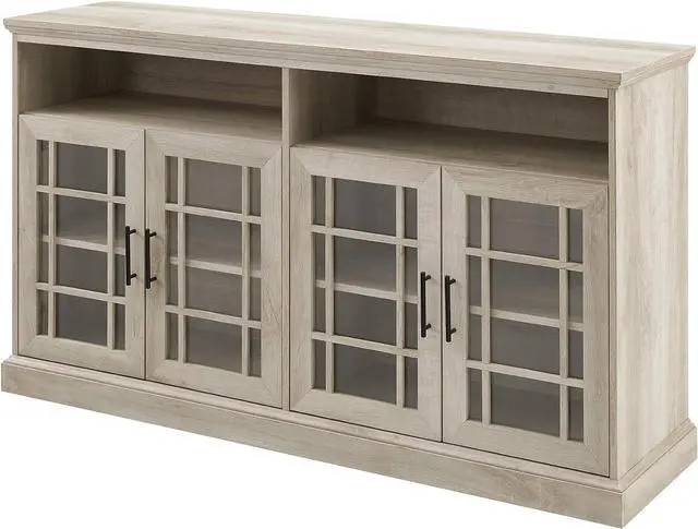 Alt view image 5 of 7 - Walker Edison Classic Glass Door Universal TV Stand for TV's up to 64" Flat Screen Living Room Storage Cabinet Doors and Shelves Entertainment Center, 58 Inch, White Oak
