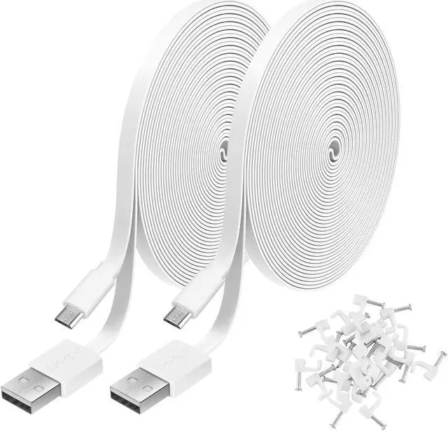 Main image of 2 Pack 13.1FT Power Extension Cable Compatible with WyzeCam Wyze Cam v4 WyzeCam Pan WYZE Cam OG Kasa Cam Nest Cam Blink Cloud Cam USB to Micro USB Durable Charging and Data Sync Cord for Camera-White
