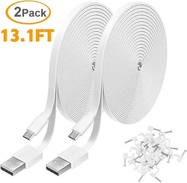 Alt view image 6 of 7 - 2 Pack 13.1FT Power Extension Cable Compatible with WyzeCam Wyze Cam v4 WyzeCam Pan WYZE Cam OG Kasa Cam Nest Cam Blink Cloud Cam USB to Micro USB Durable Charging and Data Sync Cord for Camera-White