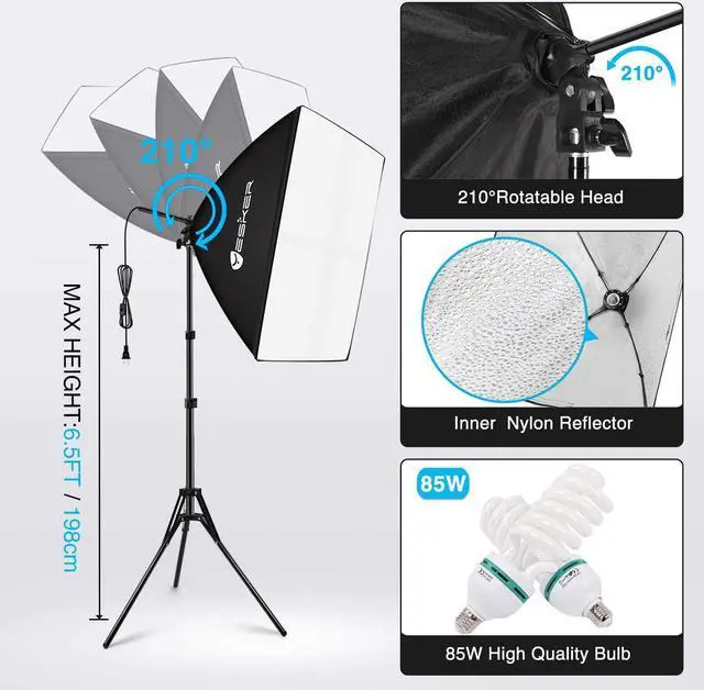 Alt view image 4 of 7 - Yesker Photography Lighting Kit 8.5 x 10 ft Background Support System Umbrellas Softbox Continuous Lighting Kit for Photo Shoot Studio Portrait, Product and Video Recording Photography