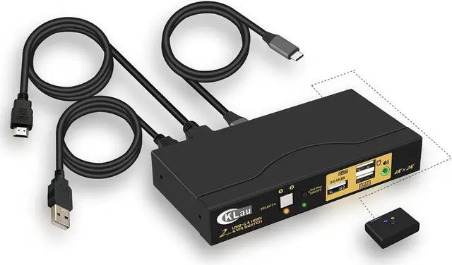 Main image of CKLau 4K@60Hz 2 Port KVM HDMI + USB-C with Audio and Cables, HDMI KVM Switch USB C for 2 Mac/Computers/Mobile Phone Sharing Monitor Keyboard Mouse