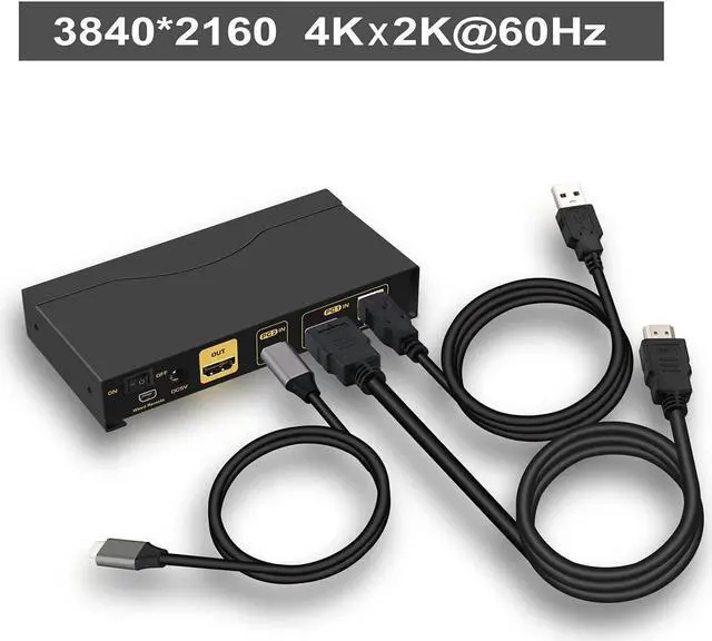 Alt view image 2 of 7 - CKLau 4K@60Hz 2 Port KVM HDMI + USB-C with Audio and Cables, HDMI KVM Switch USB C for 2 Mac/Computers/Mobile Phone Sharing Monitor Keyboard Mouse
