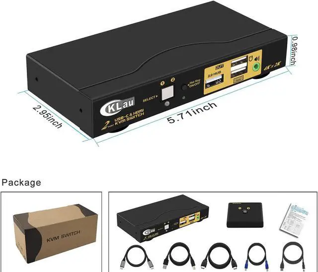 Alt view image 5 of 7 - CKLau 4K@60Hz 2 Port KVM HDMI + USB-C with Audio and Cables, HDMI KVM Switch USB C for 2 Mac/Computers/Mobile Phone Sharing Monitor Keyboard Mouse