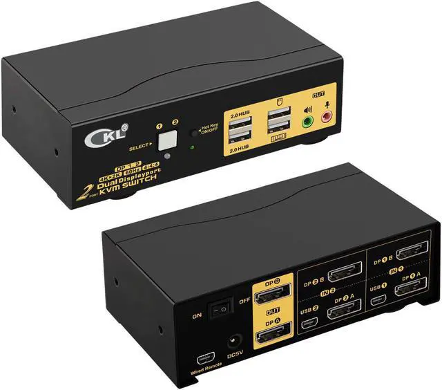 Main image of CKL 2 Port KVM Switch Dual Monitor DisplayPort 4K 60Hz, 2 Computers x 2 Monitors KVM Switch with Audio and USB 2.0 HUBS DP 1.2 622DP